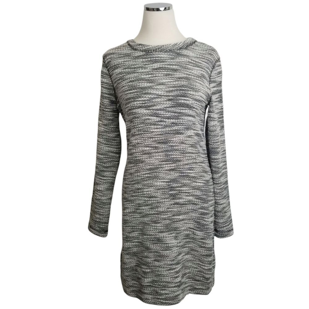 Lou & Grey Marled Knit Shift Dress Womens S Black White Space Dye Long Sleeve